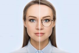 woman with no glasses & glasses